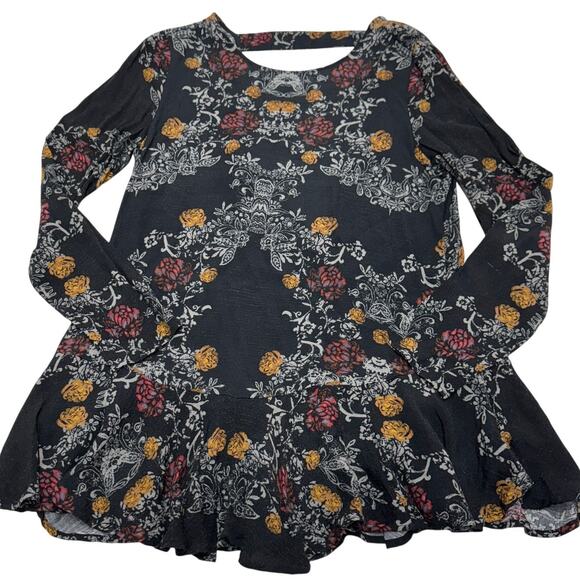 Free People Dress Womens Small Black Floral Smooth Talker Tunic Open Back Boho - Picture 2 of 9